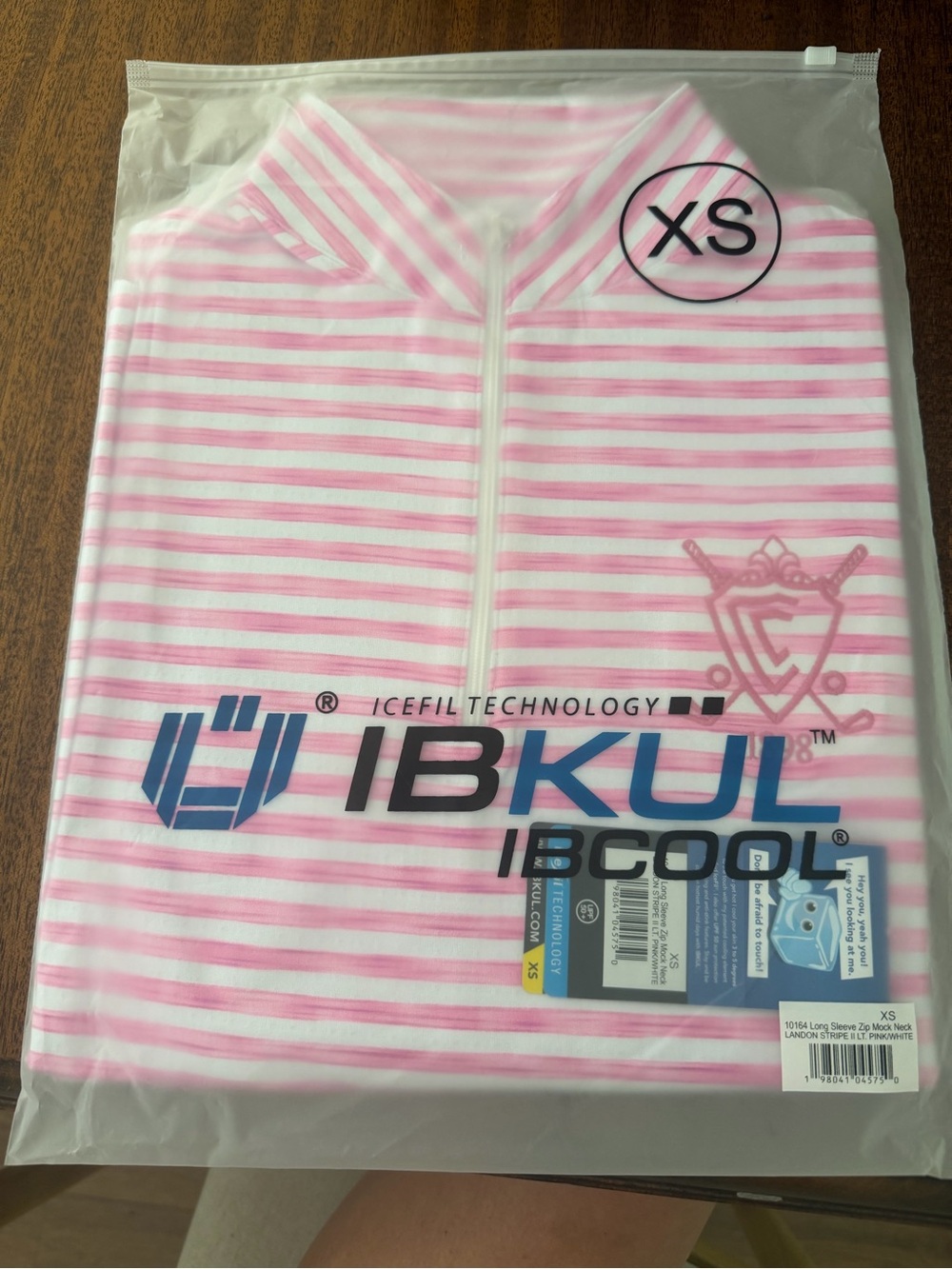 IBKUL Pink & White Striped long sleeve half zip